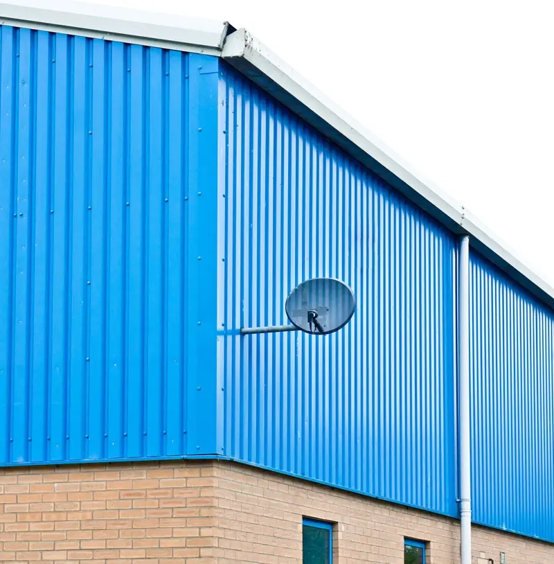 Commercial gutter installation on a building
