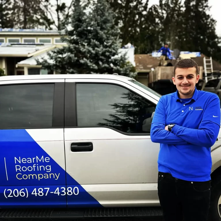 Roofing technician smiling at work