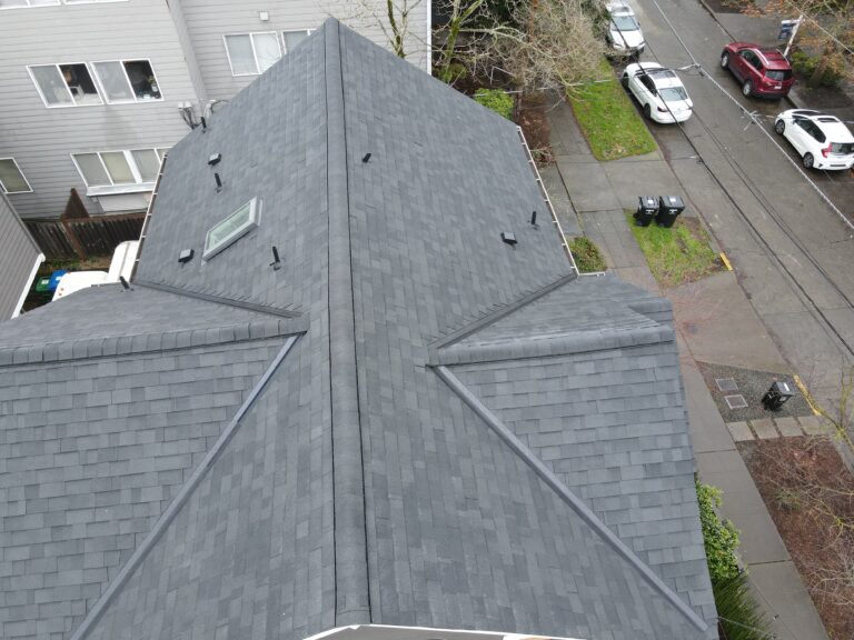 aerial view of shingle roof in seattle, washington