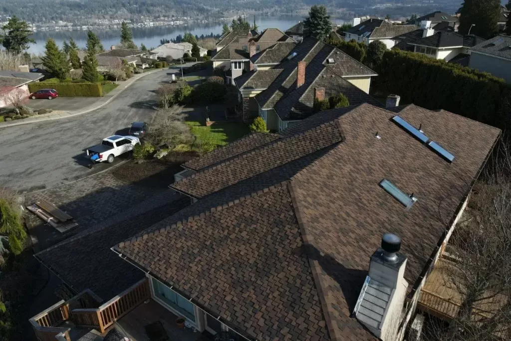 ariel view of newly installed asphalt shingle roof
