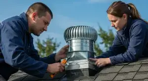 two people installing a roof vent