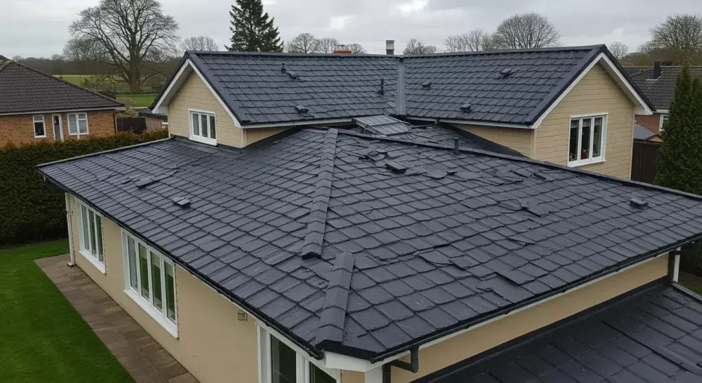 ariel view of stone-coated steel roof