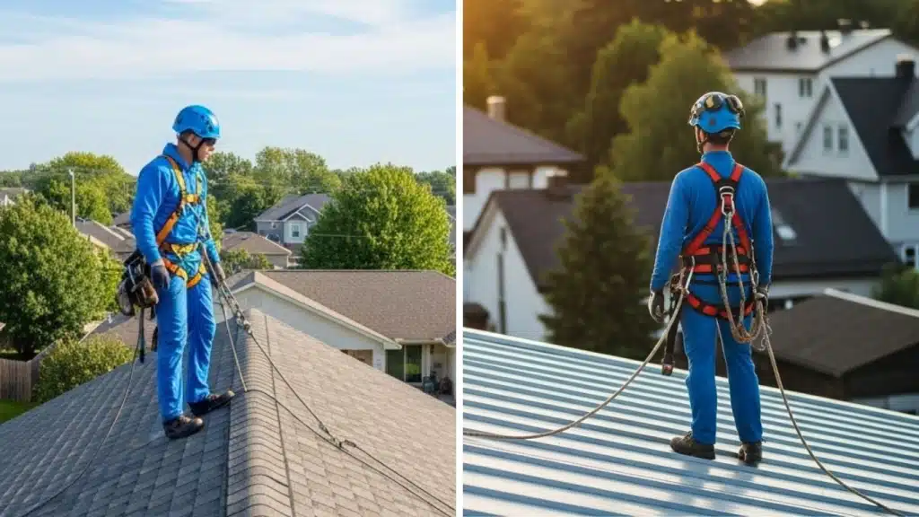 comparing newly installed asphalt shingle roof vs newly installed metal roof