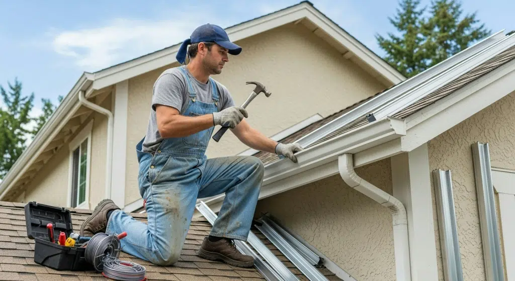 our roofer installing a roof drip edge