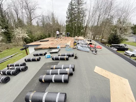 Ariel view of roof underlayment project in Washington